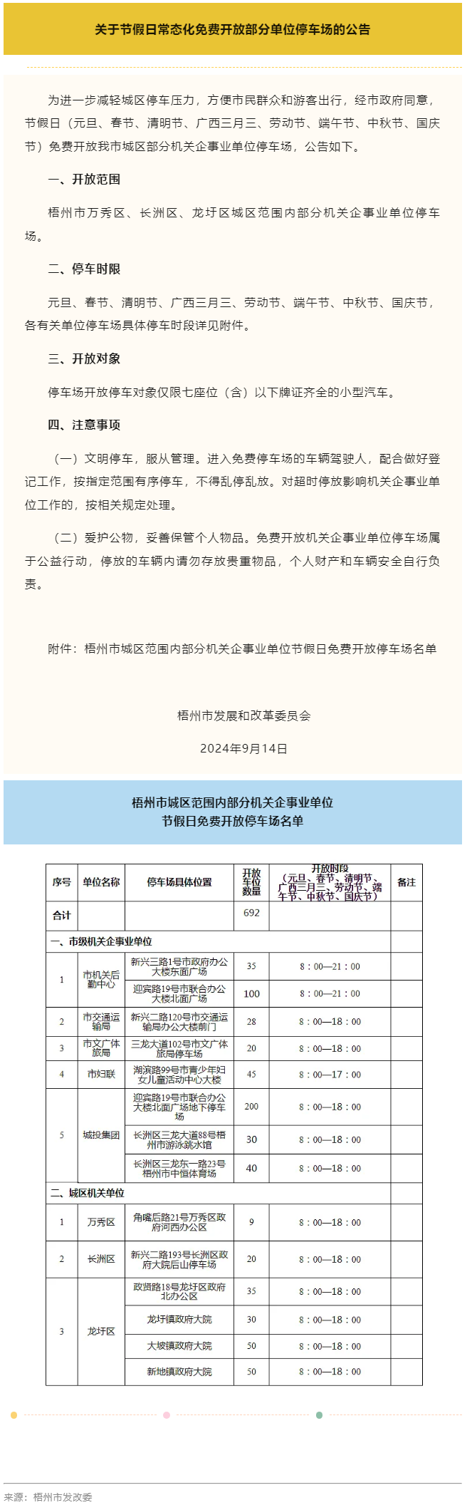 中秋節(jié)期間，梧州市城區(qū)這692個車位可免費停放.png